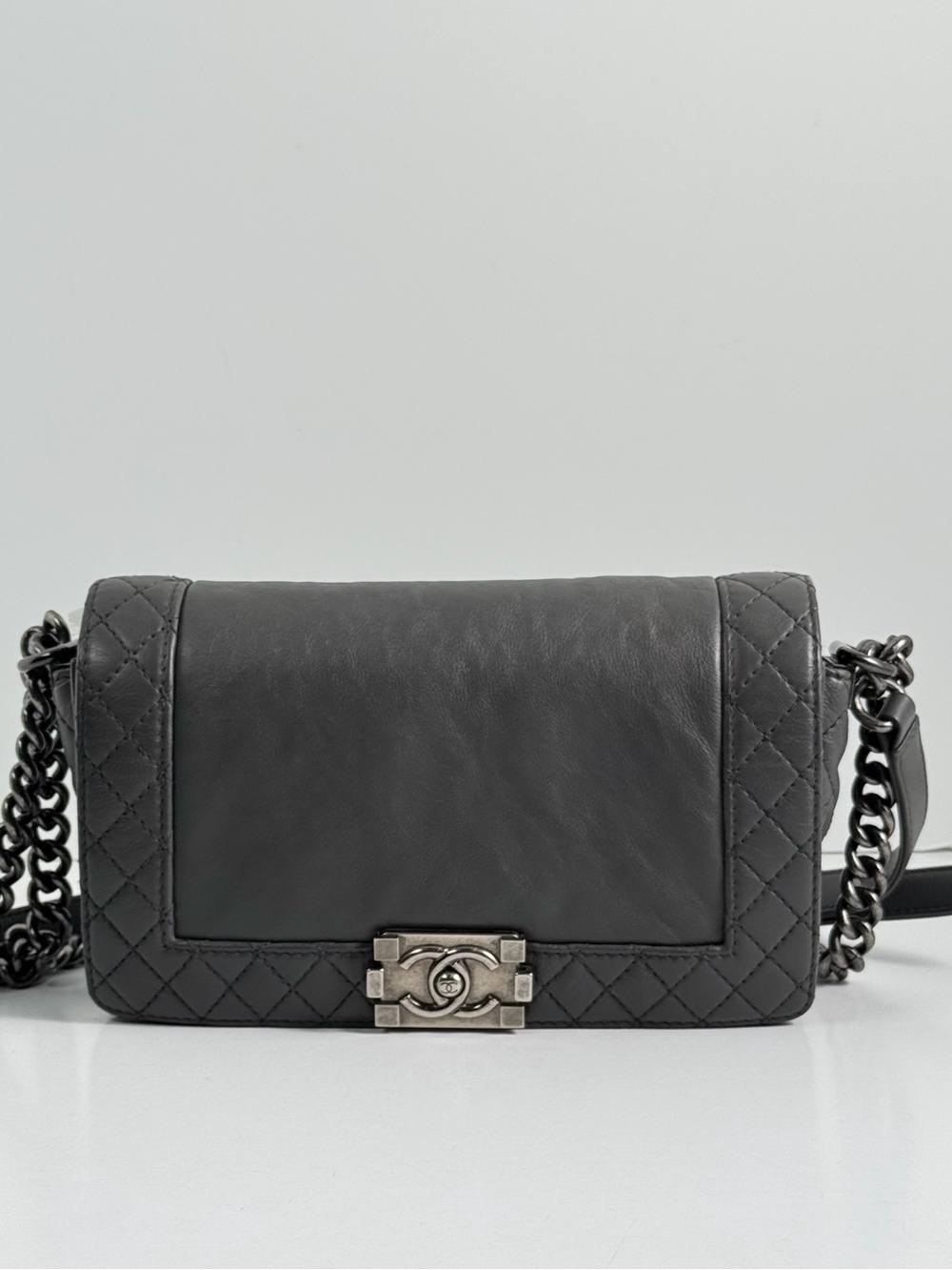 CHANEL Medium Black Quilted Boy Flap Crossbody with Gunmetal Hardware